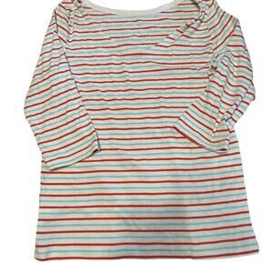 Gap The Modern Tee Womens Large Red Blue Striped V-Neck 3/4 Sleeve Knit Top